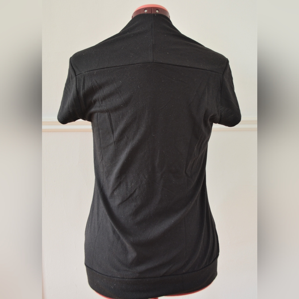 Elegant Black Ruched Top with Rhinestone Neckline - Medium - Picture 3 of 4